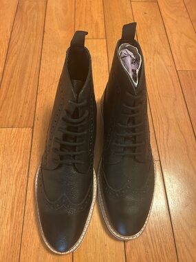 ASOS Black Leather Lace-Up Wingtip Boots